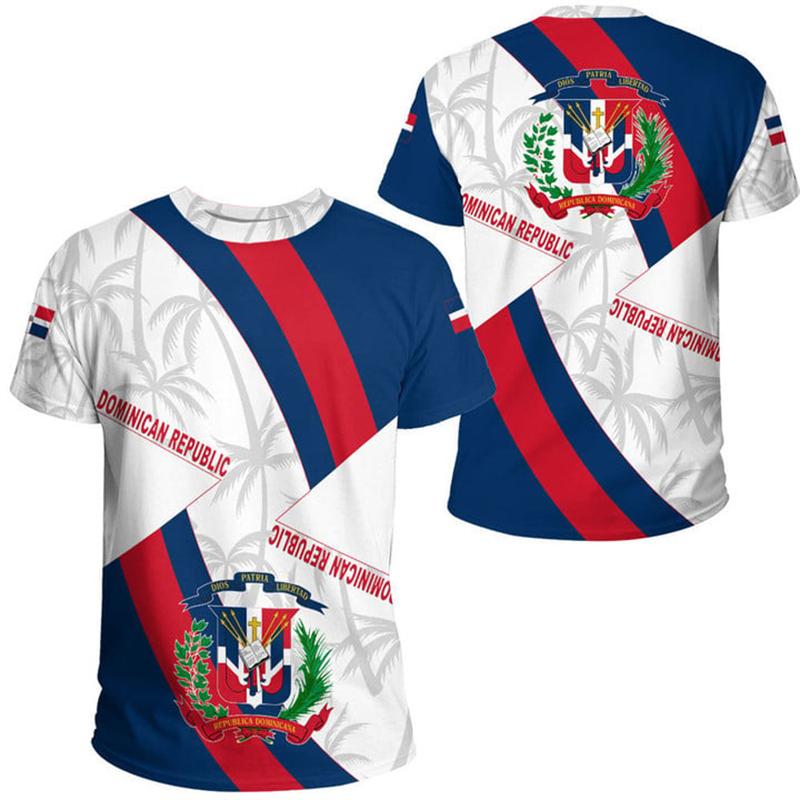 Mode Dominikanische Republik Flagge 3D-Druck T-Shirt Herren Sommer Rundhals Kurzarm T-Shirts Tops Fitnessstudio Sport T-Shirts Herren Kleidung