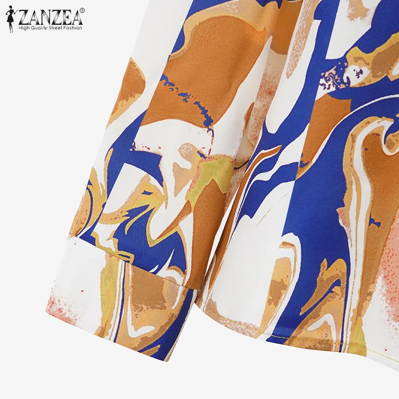 ZANZEA Women Long Sleeve Print Blouse and Wide Leg Pants Casual Two Piece Suit Sets