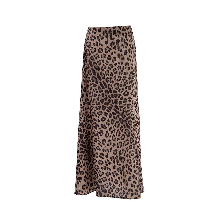 Leopard Print Fishtail Skirt, Women's Simulated Silk Satin Long Skirt, Half Body Skirt