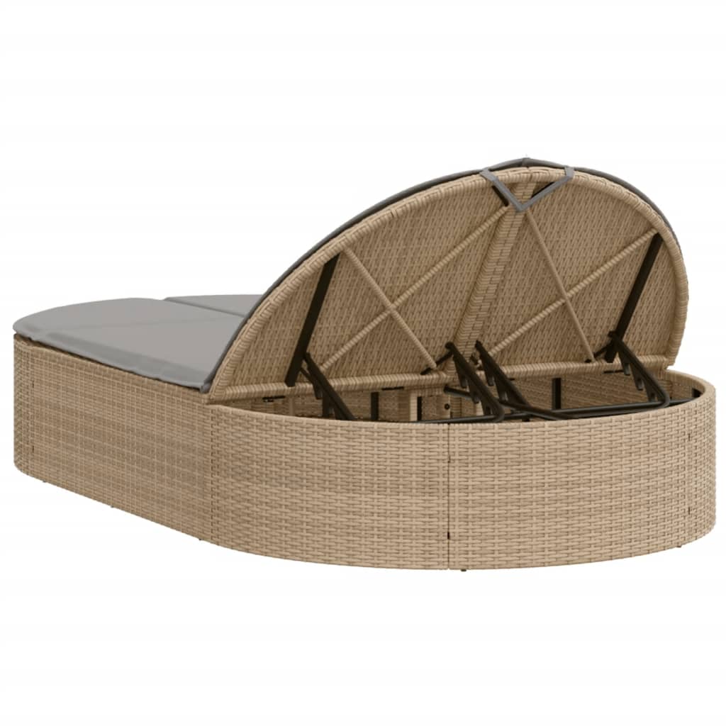 Vidaxl Double Sun Lounger With Cushions, Beige, Poly Rattan