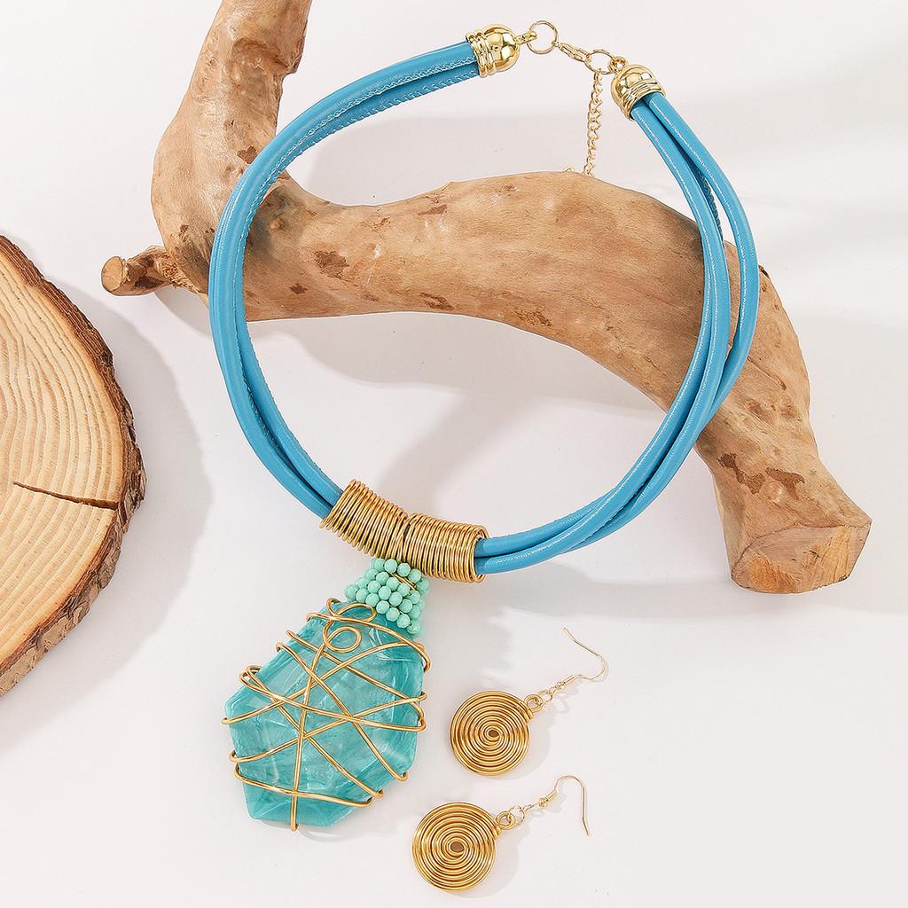 Geometric Necklace Resin Earrings Set Sparkling Big Gems Summer Style Fashion