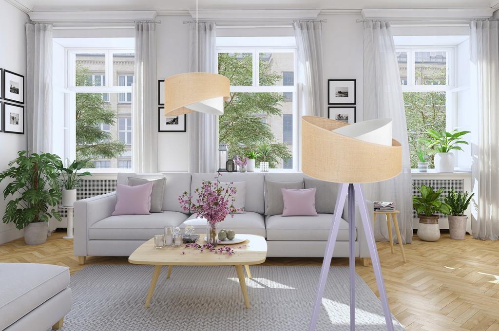 TRIPOD FLOOR LAMP WOODEN JUTE LAMPSHADE 45CM