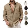 Men's Multi-Pocket Button-Up Shirt, Long Sleeve Casual Shirt, Utility Shirt Top