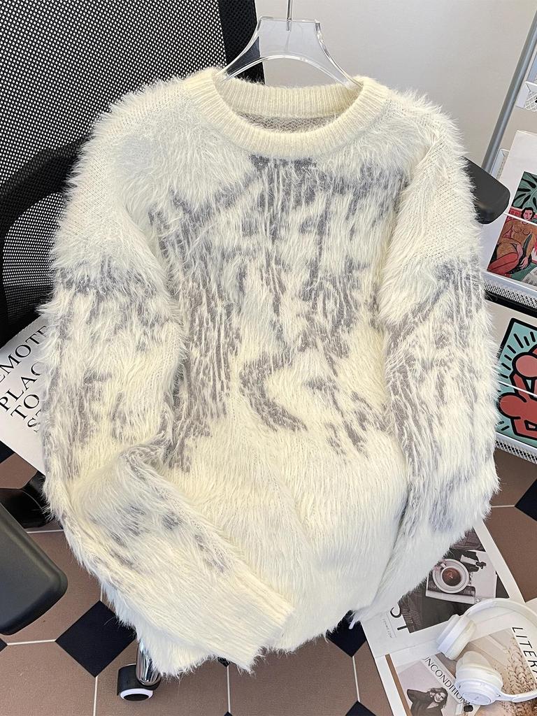 Unisex Sweter z Sztucznego Futra Mink Tie-Dye Retro – Przytulny, Miękki i Ciepły Zimowy Dzianinowy