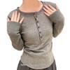 Korean Style Henley Collar Women's Slim Fit Long Sleeve Base Layer Top