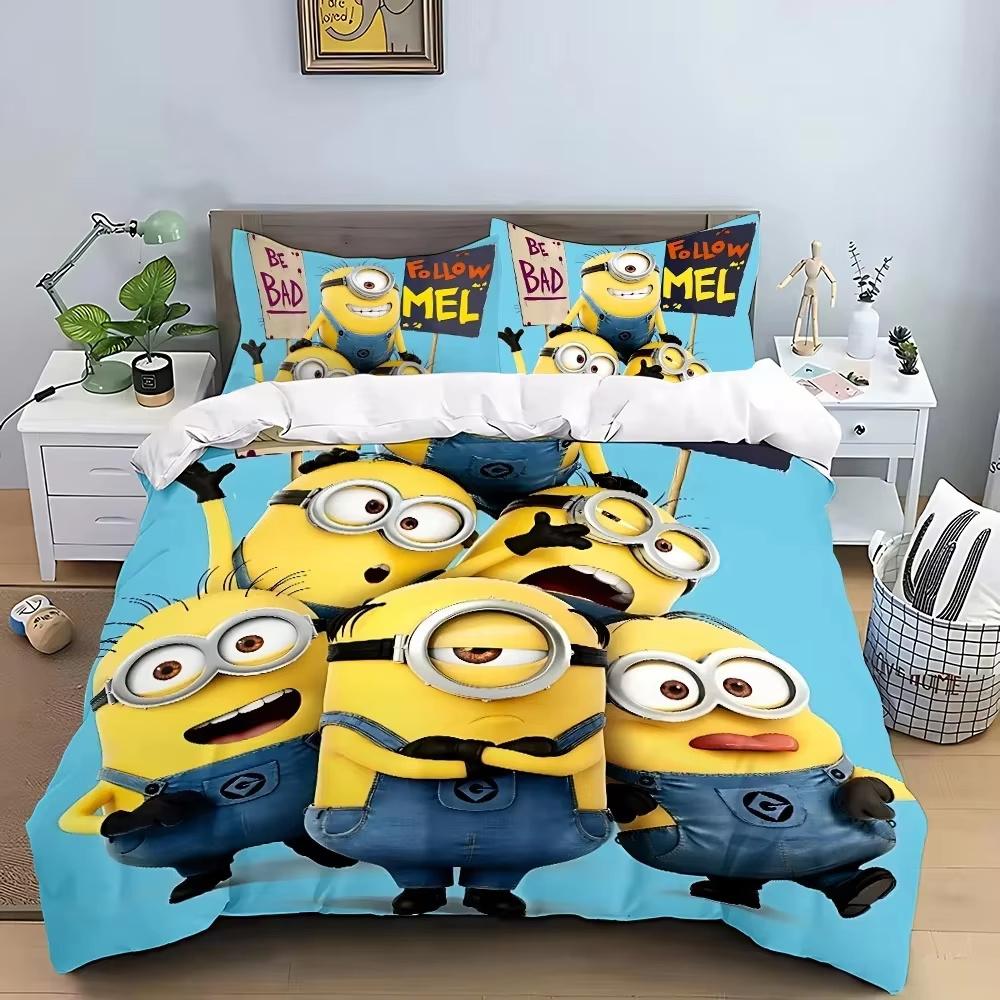 Home Anime M-Minions 3D Digital Print Bedding Set,Cartoon Duvet Cover and Pillowcases 75*50 for Adult and Children Luxury Gifts