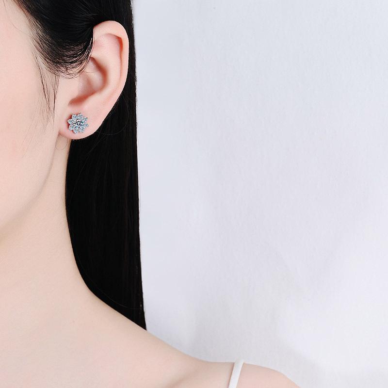 Boucles d'oreilles tournesol en argent sterling S925 pour femmes moissanite boucles d'oreilles exquises petites plaqué or pt950 bijoux d'oreille