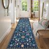 Vintage Floral Runner Rug Long Carpet for Hallway Kitchen Non-slip Washable Bohemian Vintage Pattern Home Decor Navy Beige