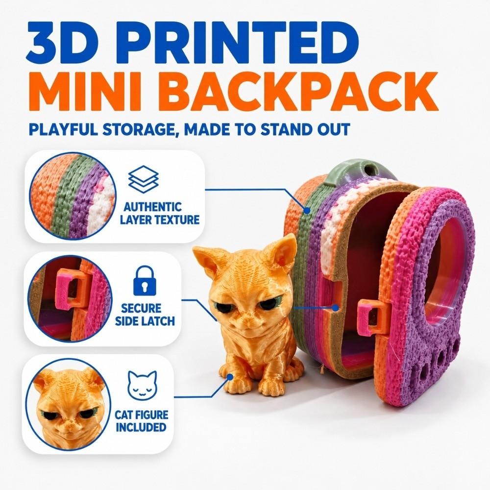 Lightweight Build 3D Printed Keychain Vibrant Shades Trendy Bag Charm Micro Kitten Bag Gifting
