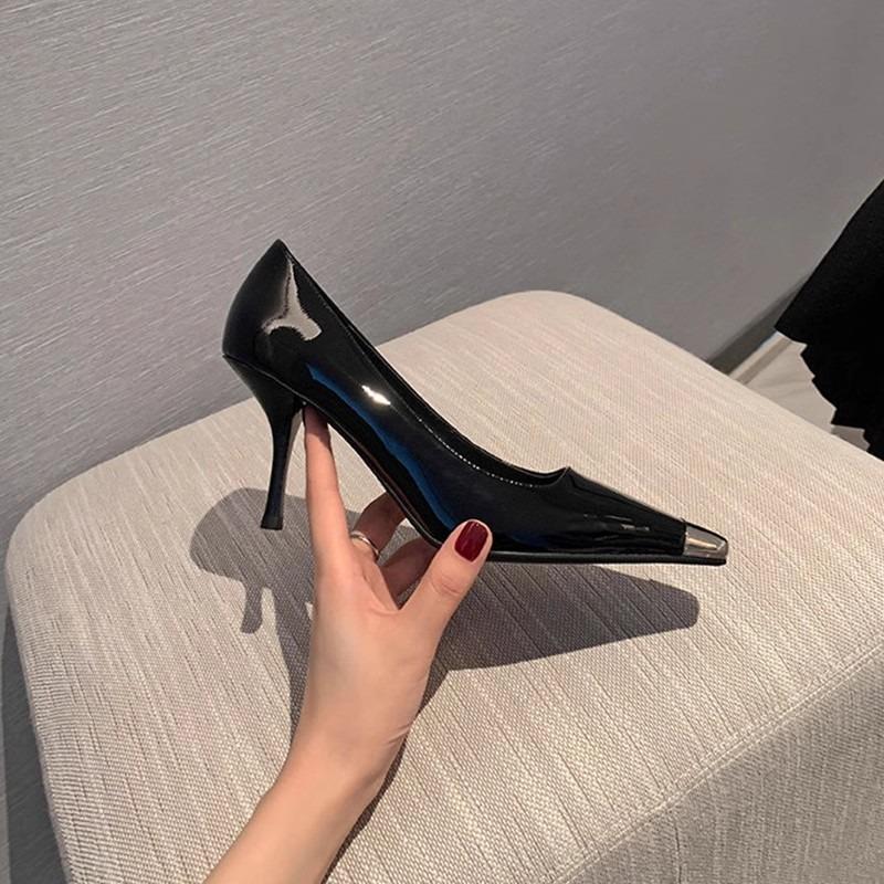Fashion Women's Fashion Slim Heel Shoes Autumn New Metal Pointed Toe Shallow Mouth Slip-on Non-slip High Heels