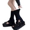 Women's Slouchy Leg Warmers with Side Split Solid Color Ribbed Knitted Boot Covers Leggings Gaiters Footles Socks Gift