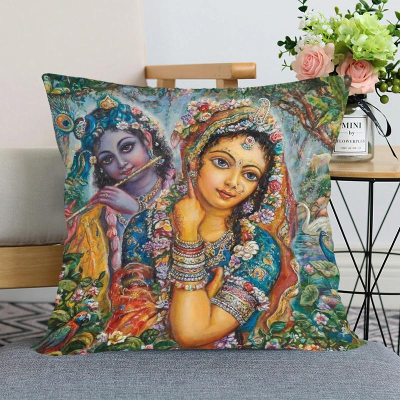 New Nice Radha Krishna Anime Pillow Cover Bedroom Home Office Decorative Pillowcase Square Zipper Pillow case Satin Soft Cover