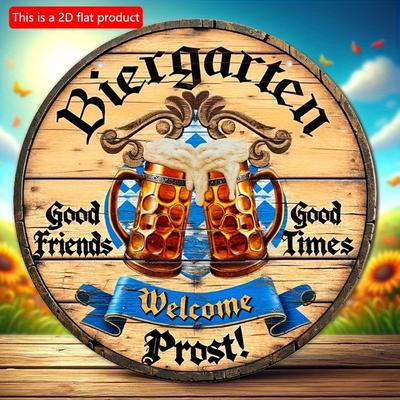 1 st 2D Vlak Oktoberfest Biergarten Bord - 20 cm Houten Oktoberfest Decoratie met Bierpullen, Goede Vrienden & Tijden, Welkom Prost! - Perfect voor thuis