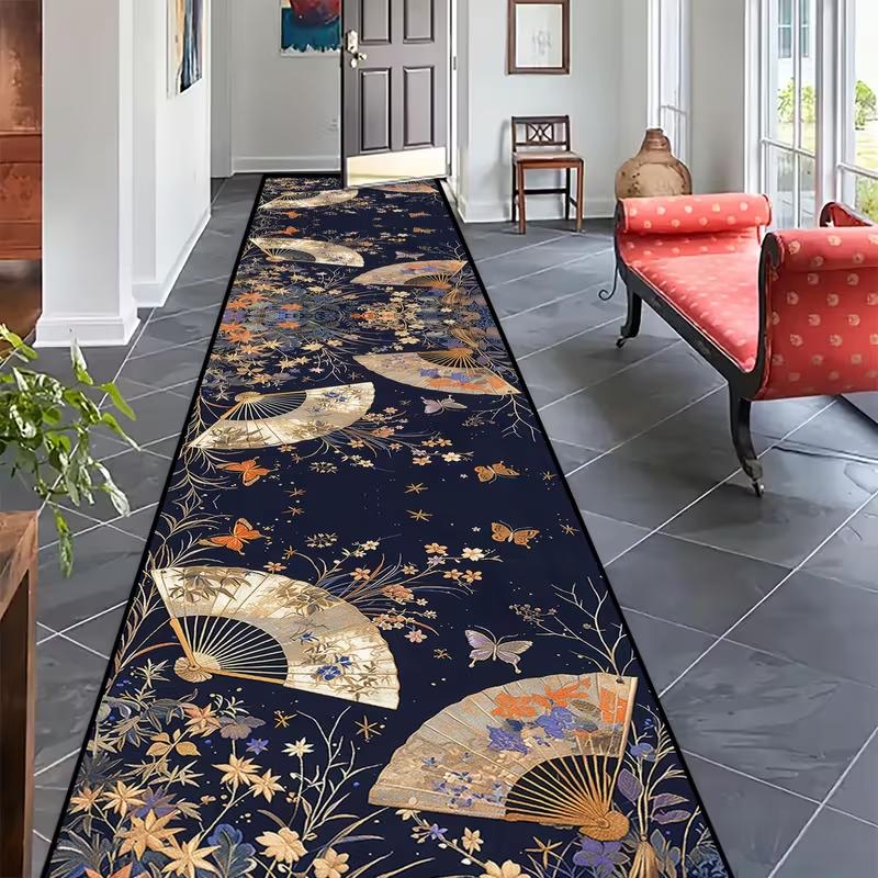 Green Leaf Rose Flower Butterfly Long Strip Floor Mat Kitchens Shoe Changing Areas Kitchens Floor Mats Farmhouse Decorations