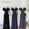 Korean Style Irregular Waist T-Shirt & High-Waisted Wide-Leg Pants Two-Piece Set