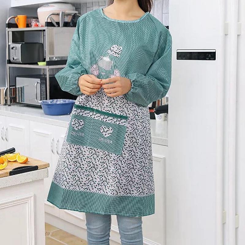 Fashion Kitchen Apron For Woman Cooking Baking Bibs Winter Cleaning  apron Long sleeves Aprons Bibs Kitchen accessories Tools