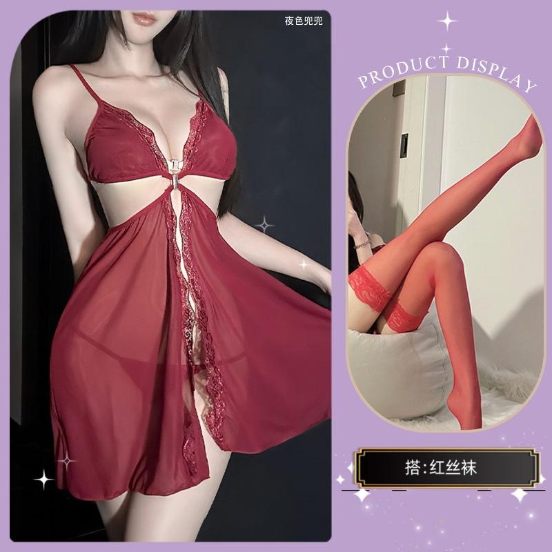 Sex Lace Purple Pajamas Female Looming Perspective Sexy Pajamas Pure Lust Wind Temptation Advanced Sleep