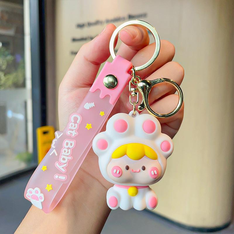 

Adorable Cat Paw Keychain Soft Silicone Cute Bag Charm For Women And Kids Pink Paw