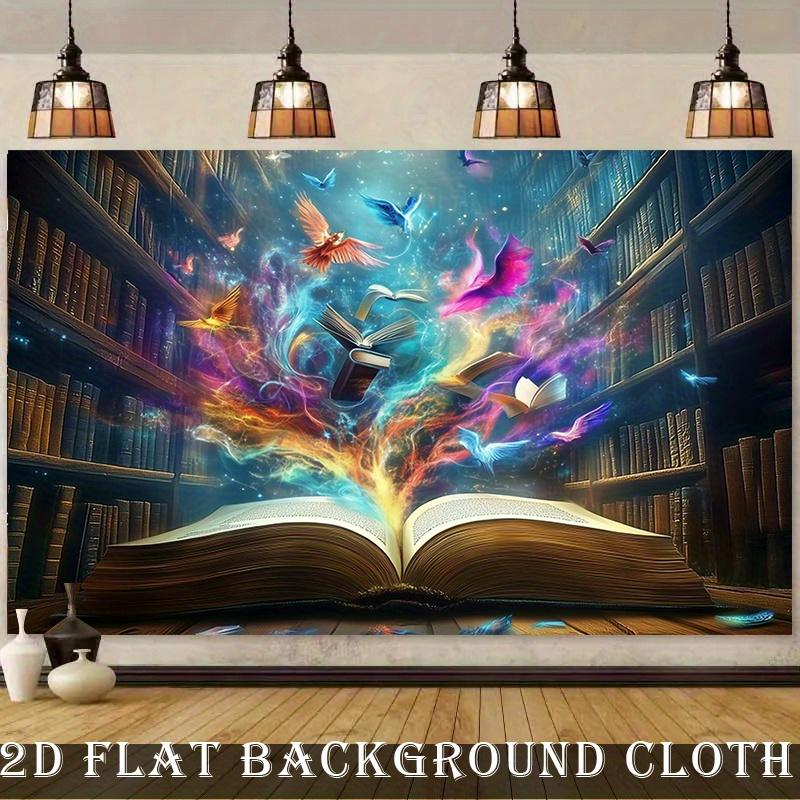 Magic Book Backdrop Banner, Flying Books with Colorful Birds Design, Photo Background for Home Decor Birthday Family Gathering Party