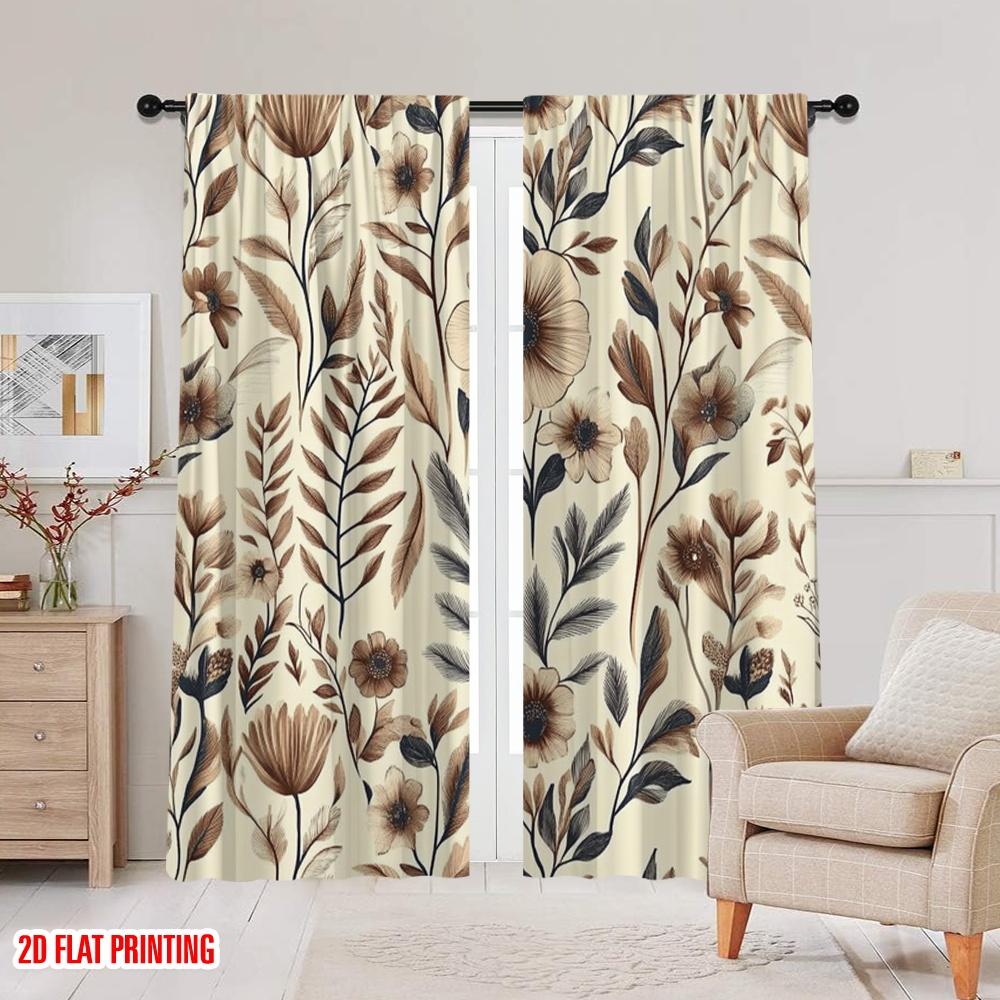 2D flat printing 2pcs Curtain Boho Garden of Nostalgia Branches Leaves Blackout Polyester Wall Decor for Holiday Family Party