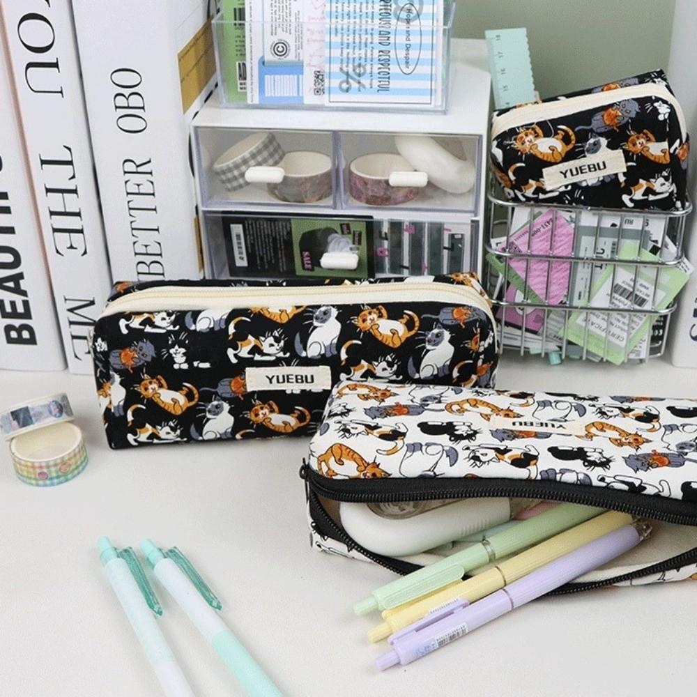 Large Capacity Stationery Box with Zipper Kitten Pencil Pouch Pencil Case  Back-To-School Supplies