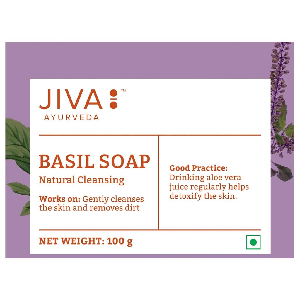 Jiva Basil Soap 100gm Pack of 3 | Pure Natural Herbal Skincare for Acne, Pimples, Rashes, Blemishes