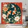 Koi Fish & Floral Shower Curtain - Watercolor Design, Polyester, 12 Hooks, 70.8x70.8 Inches, Nature-Inspired Decor