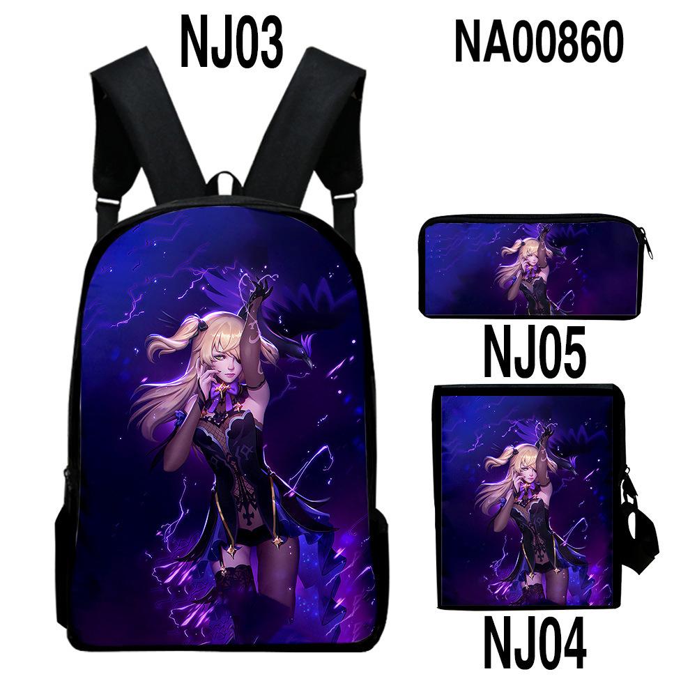 Classic Novelty Genshin Impact 3D Printed 3pcs/Set Pupil School Bags Laptop Daypack Backpack Inclined Shoulder Bag Pencil Case