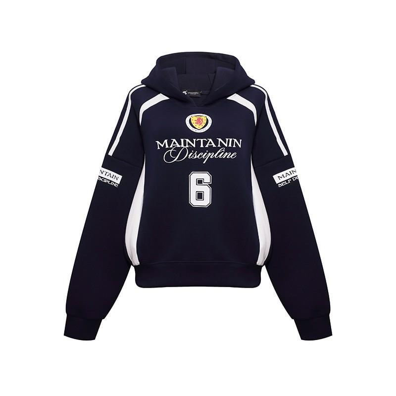 Womens Vintage Letter Print Hoodie Color Block Slim Fit Short Sweatshirt Streetwear