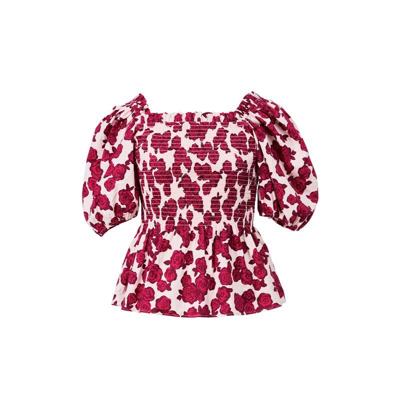 

Blacknini Red Velvet UK Import Gradient Coloring Print Ruffles Puff Sleeves Short Sleeve Tops Print Puff Sleeves Tops XS