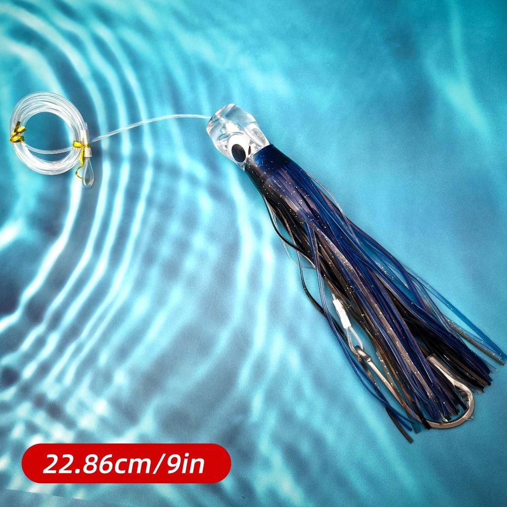 1pc/6pcs 6”/9 “ Acrylic Head Skirted Offshore Big Game Trolling Lure for Redfin Tuna,Single Hook for Boating Fishing Sea Fishing