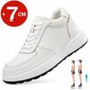 White Leather Sneakers with Thick Soles Elevator Men Shoes Outdoor Men Formal Shoes 7CM Invisible Inner Height Increasing Sports