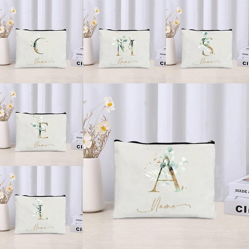 26 Letters Flowers Custom Printed Makeup Bag Bridesmaid Wedding Makeup Box Gift Organizer Travel Perfume Toilet Side Bag