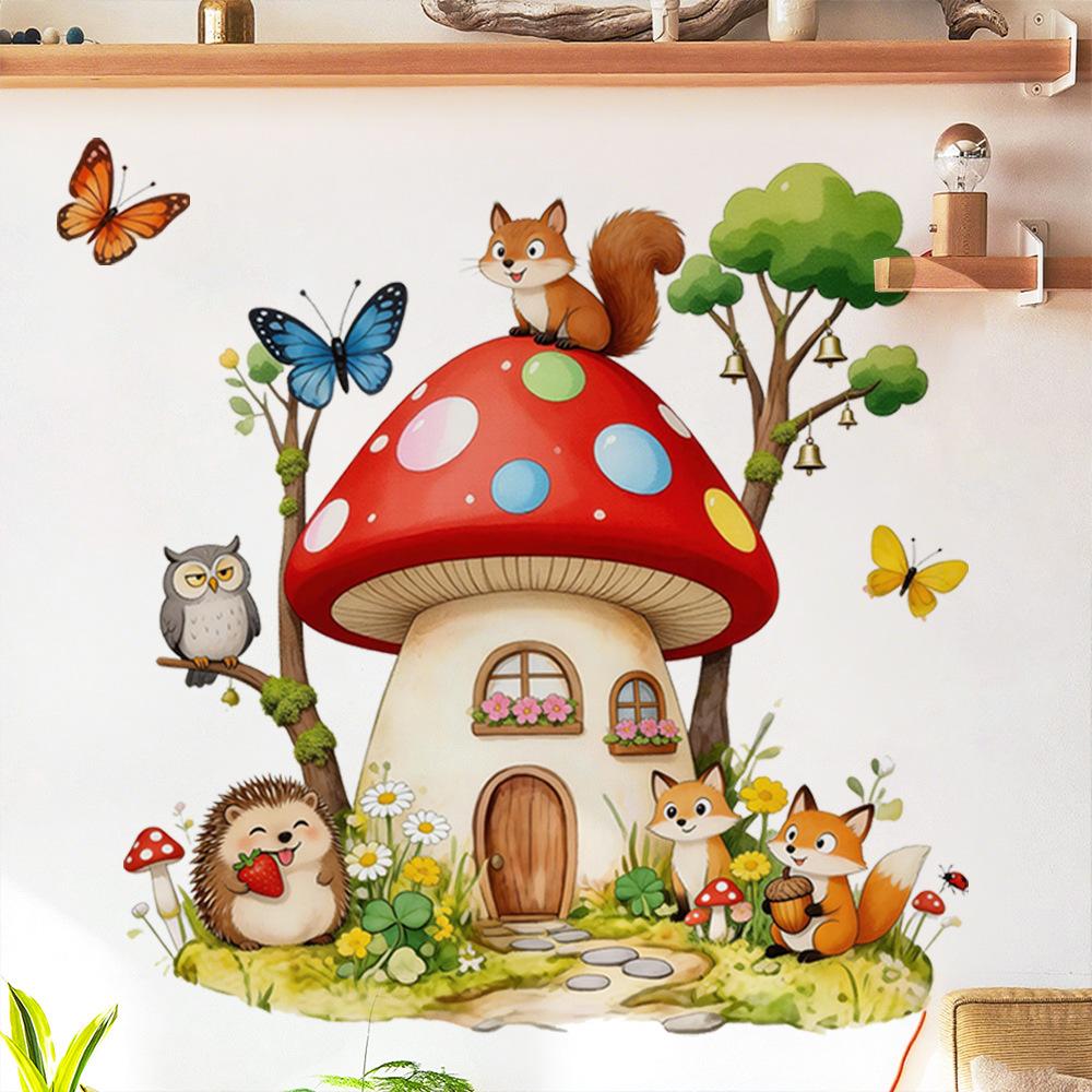 Forest Mushroom House Wall Sticker Self Adhesive Removable Kids Room Kitchen Living Room Decor