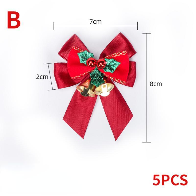 5PCS Christmas Decoration Bowknot with Bell Christmas Tree Wreath Decoration Accessories Gift Accessories