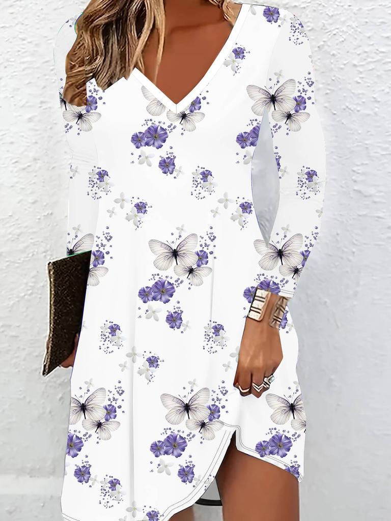 3D Flower Printed Long Sleeves Dress Exclusive Trendy Item for Women in Autumn & Winter