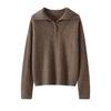 Little He Women's Half-Open Lapel Cashmere Sweater, Cable Knit, Seven-Gauge Thickened Wool, Simple Winter Wear