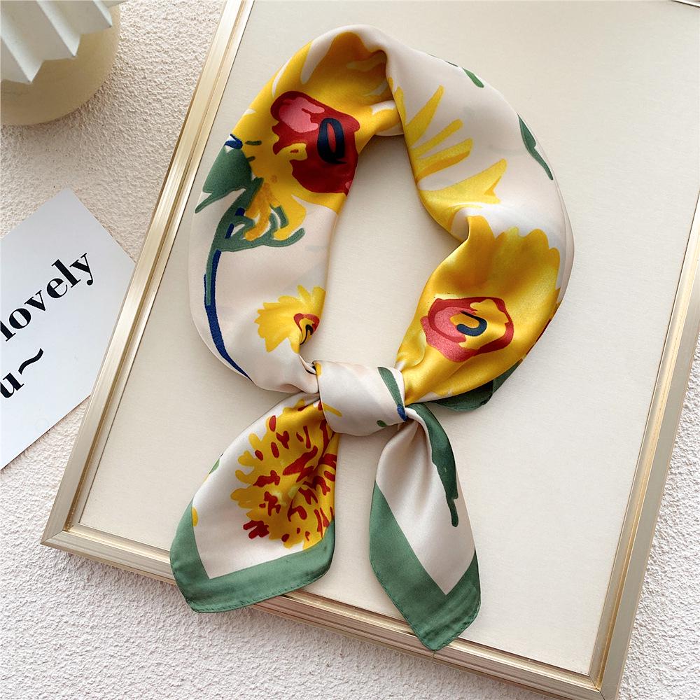 70 Small Square Silk Scarf: Women's Retro Chic Sunscreen Neck, Head, or Wrist Scarf In Korean Style for Autumn and Winter