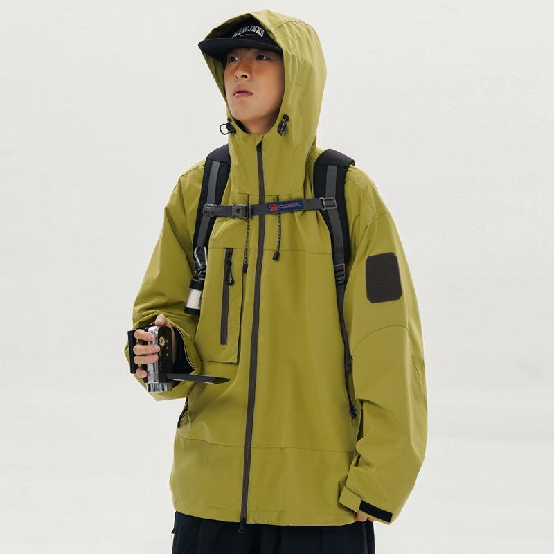 Spring and Autumn New Men's Korean Style Solid Color Hooded Outdoor Multi-Pocket Jacket Trendy Couple Jacket