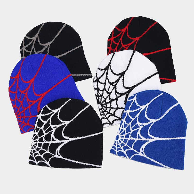 Hot Sale Gothic Spider Web Jacquard Knitted Hat Men's Hip Hop Outdoor Warm Hat Women's Wool Hat Tide