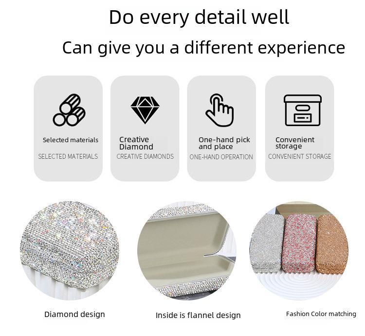 Diamond-Inlaid Car Sunglasses Storage Box - Portable Interior Accessory