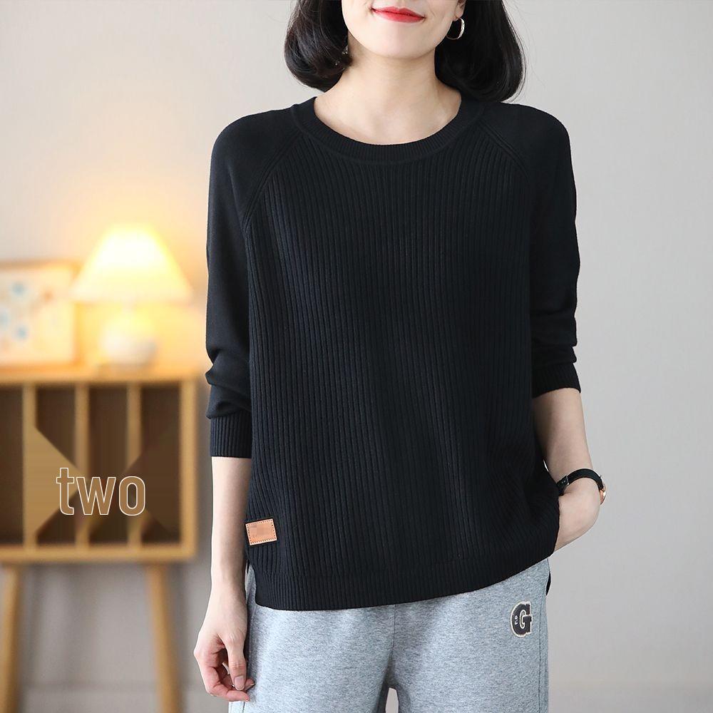 Plus Size Women's Round Neck Loose Knit Sweater - Autumn/Winter
