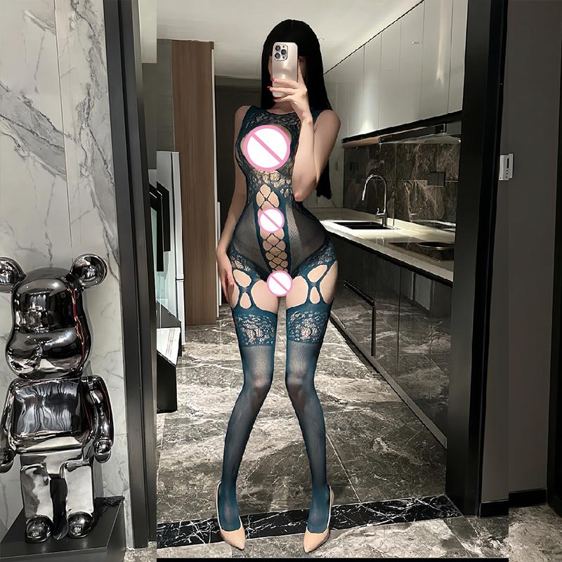 Sexy Burst Models Erotic Lingerie Female Foreign Trade Open Gear Body Stockings Large Size See-through Erotic Net Clothes