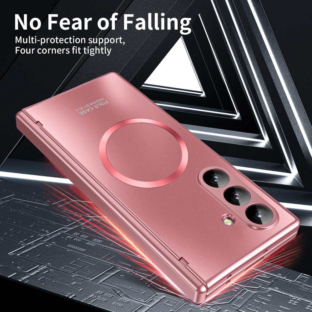 For Samsung Galaxy Z Fold7 5G Case Electroplated PC Magnetic Phone Cover with Tempered Glass Film