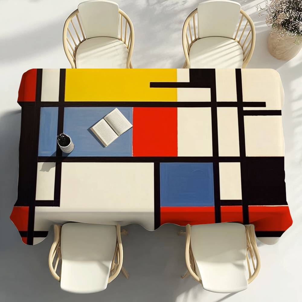 Fancy Style Studio Unisex Abstract Geometric Mondrian Print Table Cloth Party Decor Dining Room Home Kitchen Patios Waterproof Stain-Proof Table Cloth