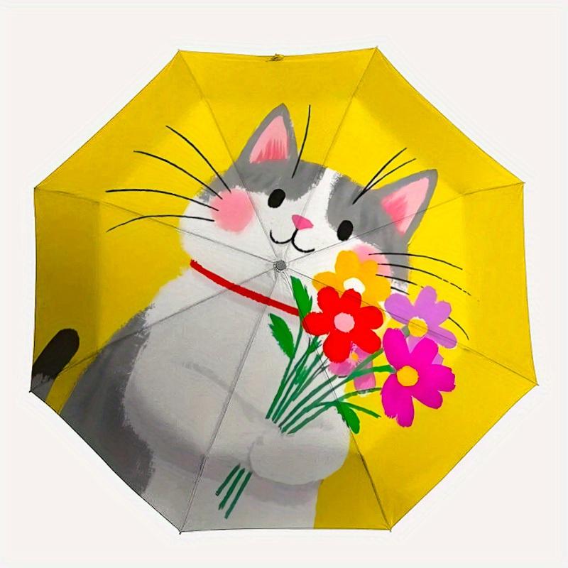 1pc Cat Flower Bouquet Automatic Open/Close Umbrella, Portable Folding umbrella for Everyday Use yy250826072