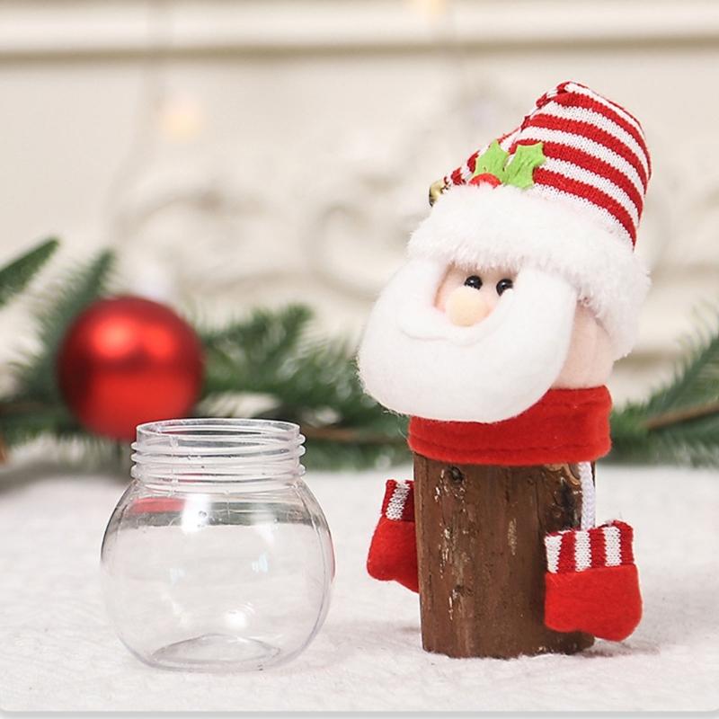 Contenitore Trasparente con Coperchio Bottiglia per Biscotti di Natale Bottiglia di Caramelle in Plastica Pupazzo di Neve Babbo Natale Cervo Scatola di Caramelle Custodia per Bottiglia in Plastica