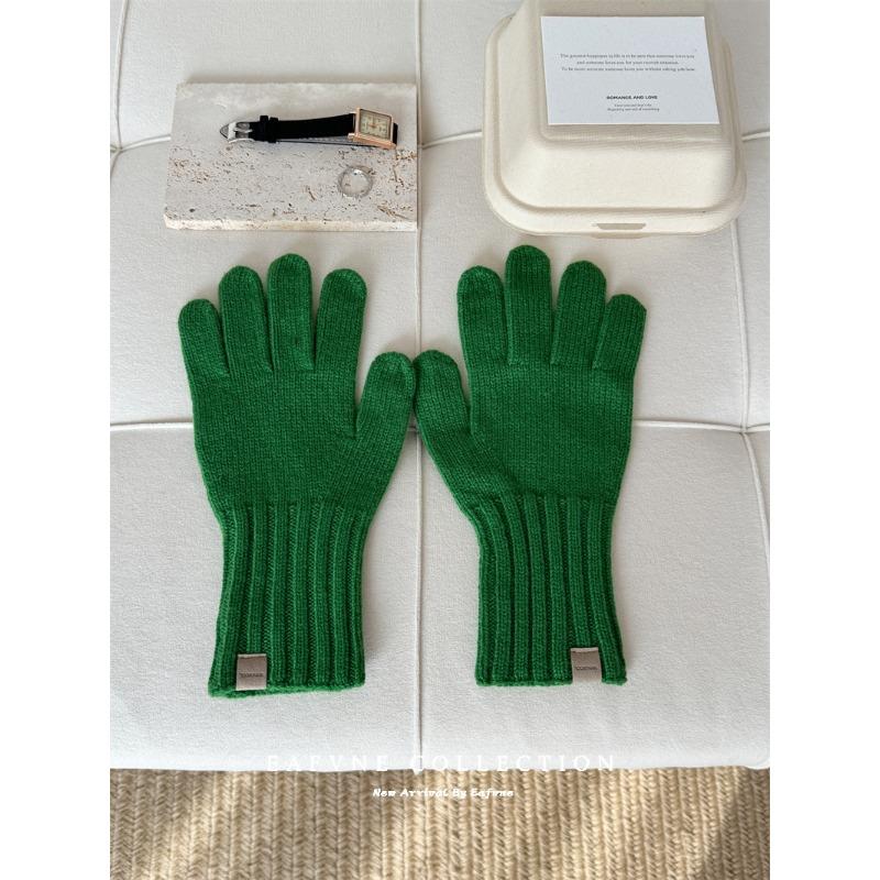 

Pure Wool Gloves for Women in Autumn and Winter Red High End Solid Color Versatile Cycling Warm Knitted Finger Protection Against Cold