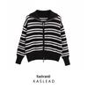 2025 Autumn Women's European & American Style Striped Lapel Long Sleeve Zipper Cardigan Jacket