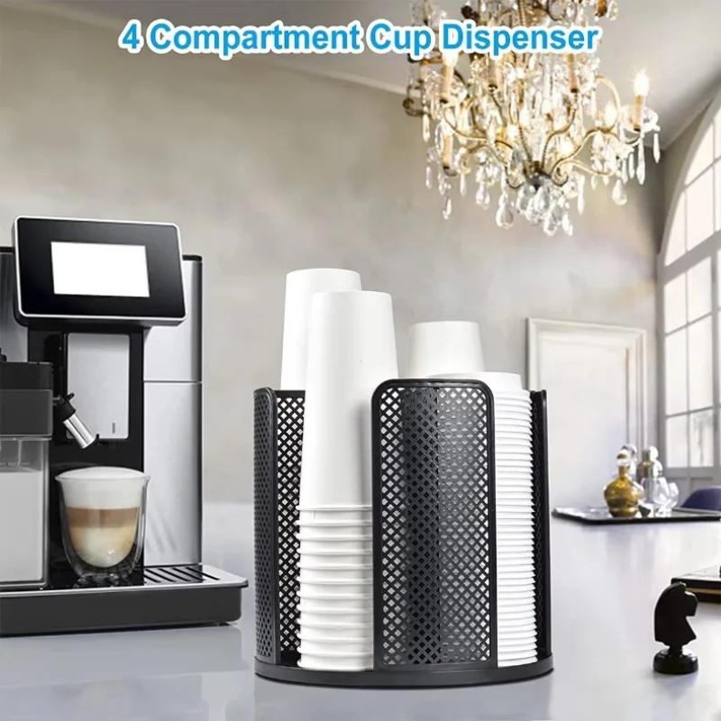 Rotatable Plastic Cup Storage Organizer 360 Degree Dispenser 4 Compartment Cups And Lids Holder Detachable Desktop Coffee Cup Dispenser